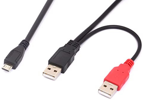 Micro B macho a doble USB 2.0 A macho cable divisor de alimentación y datos en Y, cable adaptador dual USB A a Micro B para disco duro externo (80 cm) (USB a Micro)