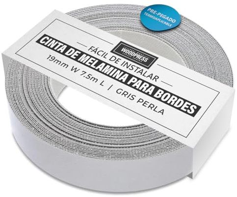 WoodPress® 19mm Grey Pearl Pre-Glued Melamine Edging Tape 7.5m | Edge Banding Roll, Hot-Melt Glue, Professional Flexible Trim for Fast Furniture Repair, Cabinet & Shelf Finishing, Iron-On