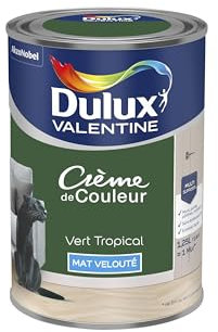 Dulux Valentine Crème de Couleur - Peinture multi-supports intérieure - Mat Vert Tropical 1,25 L