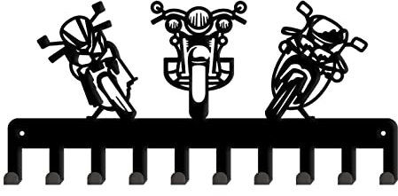 SUPERDANT 3 Cool Motorcycles Schlüsselaufhänger Dekorative Schlüsselbrett Haken Rack Aufhänger Wandhaken Schwarz Schlüsselhalter Mit 10 Haken Für Schlüsseltuch Regenschirm Hundespazierseil 25x11.5cm