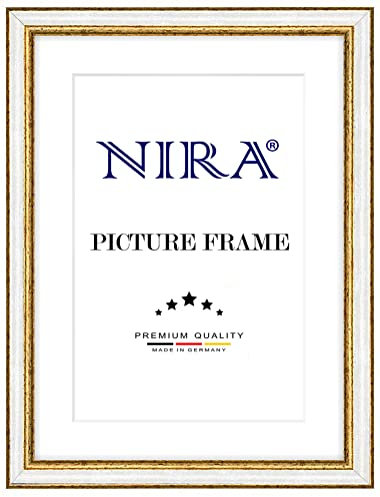 NiRa Massiv Holz Bilderrahmen 42 x 52 cm in Alt-Weiß Gold | Farbe und Größe wählbar | Rahmen für Poster | Puzzle | Foto collage HD108