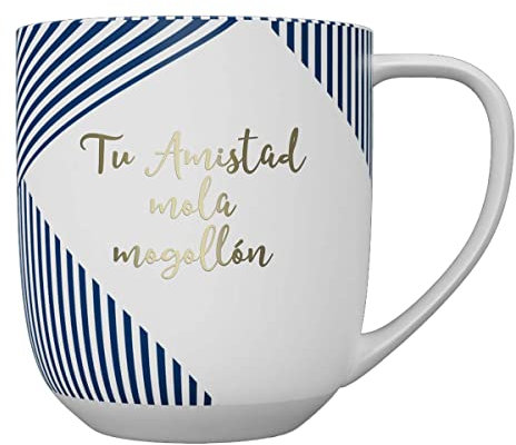 DRAEGER PARIS 1886 - Taza Cerámica Elegante Azul/Rosa con Mensaje Personalizado y Detalles en Oro - Capacidad 320ml - Diseño Chic Geométrico - Ideal para Decoración - Caja de Regalo Incluida