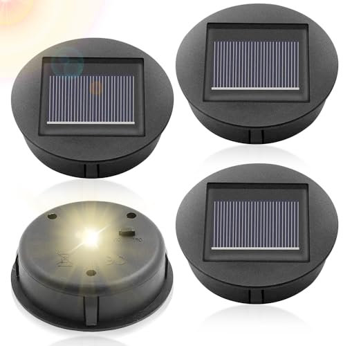 Aoreun 4 Stück Solarleuchten Ersatzteile, 8cm Solarleuchten Ersatz Top mit LED Leuchtmitteln, Wasserdicht Solar Ersatzdeckel Solarleuchten, Solarpanel Ersatzteil für Solarlaterne Garten Auße DIY