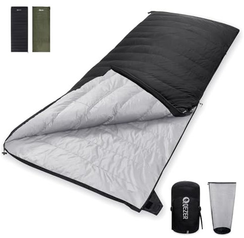 QEZER Down Blanket Sleeping Bag, Warmer Sleeping Bag for Adults and Teens Backpacking, Hiking and Camping,Warehouse Outdoor and Indoor,Fill 1000g down (Black)