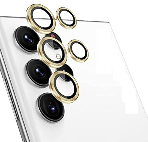 EKAM Camera Lens Protector for Samsung Galaxy S22 Ultra 6.8-Inch 9H Tempered Glass Aluminum Alloy Metal Individual Ring Cover HD Clear Bubble Free Protection (Gold)