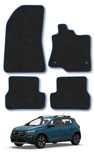 Dacia Sandero (2021+) Carpet Car Mats | Blue Edge Trim Tailored Fit Floor Mats Full Coverage Protection Accessories Easy Clean Anti Slip Made in the UK