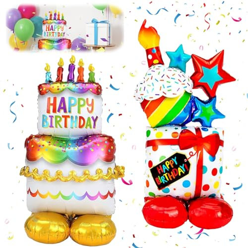 GAROMIA Happy Birthday Folienballon XXL Happy Birthday Balloons Geburtstagsballons Folienballon Stehend Torten Geschenk Colorful Foil Balloons Helium Ballon für Kinder Junge Mädchen Erwachsene