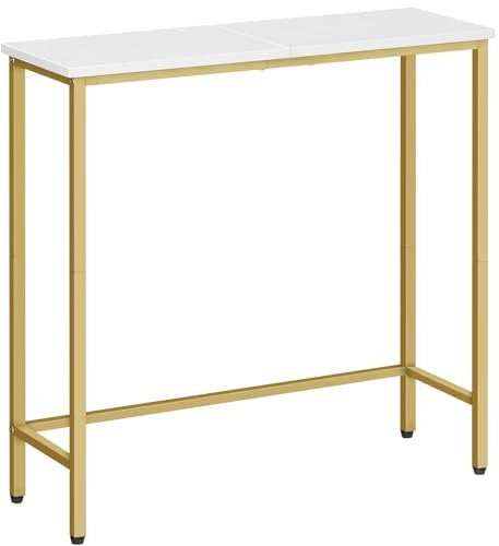 HOOBRO Mesa de Entrada Estrecha, Consola de Entrada, Pequeña Mesa de Exposición, Mesa para Sofá, Mesa Auxiliar, Adecuada para Entrada, Salón, Pasillo, Estilo Industrial, Blanco - Oro EDW75XG01
