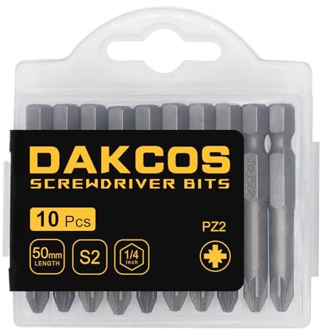 DAKCOS PZ2 Bit lang, Bits PZ2, Bit-Sortiment aus S2 (Länge: 50 mm, 10 Stück)