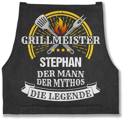 Schürze - Grillschürze Herren Männer - Grillmeister Mythos Die Legende mit Name I Vatertag I Geburtstag I Lustig Geschenk Witzig Grillen - 85x69 - Jeans Schwarz - geschenke für grillfans