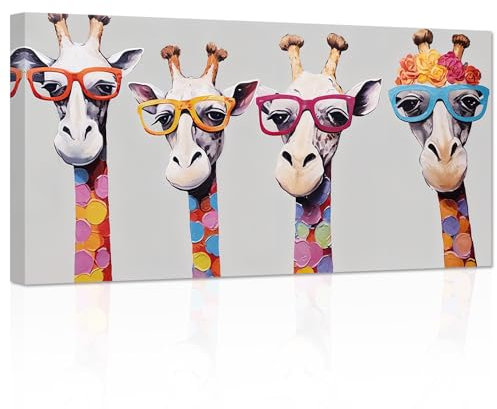 ZXHYWYM Giraffen Familien Leinwandbilder niedliche bunte Tier Poster Drucke lustige abstrakte Gemälde für Kinder Kinderzimmer Kinderzimmer Gerahmt (Bild-4, (30.00 x 60.00 cms))