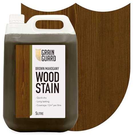 GRAIN GUARD Wood Stain Water Based | Brown Mahogany | 5L | Interior Furniture Stain | Light & Dark Stains | Eco-Friendly & Non-Toxic Wood Dye | Easy Application | Quick Dry & Low Odour
