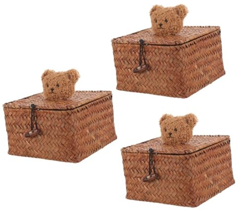Zerodeko 3pièces Panier Avec Couvercle Rangement Créatif De Mer Pour Salle De Bain Cuisine Et Salon Modèle Ours Organisateur Polyvalent Pour Décoration Intérieure