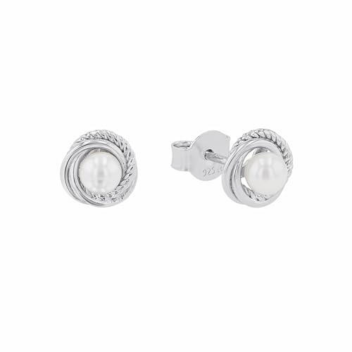 Amor Ohrstecker 925 Sterling Silber Damen Ohrschmuck, mit Muschelkernperle, 0,8 cm, Weiß, Kommt in Schmuck Geschenk Box, 2038058