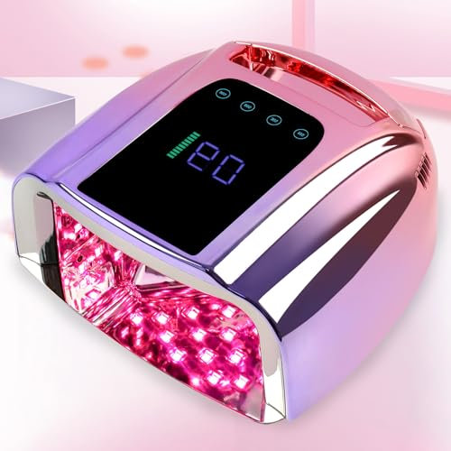 YINGJEE UV Lamps for Gel Nails, 96W Rechargeable Nail Lamp UV LED Nail Lamp, Professional Nail Dryer Portable Nail Light for Nails with LCD Display Auto Sensor for Nail Salon Home Use (Gradual Purple)