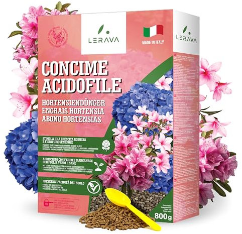 LERAVA® Hortensiendünger [BIO] - 2x800g - Dünger für säureliebende Pflanzen, erhält den Säuregehalt des Bodens und sorgt für eine reiche Blüte - Dünger für Hortensien, Kamelien, Alpenveilchen, Azaleen