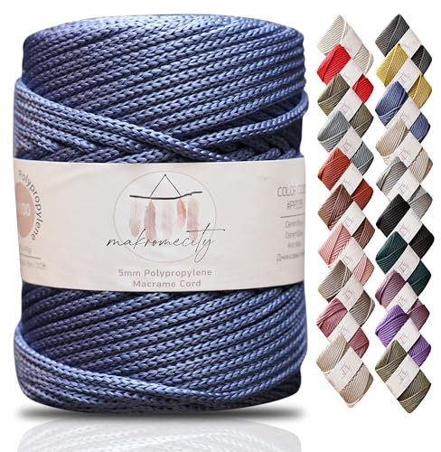 Makromecity Makramee Garn 5mm x 95m Premium Polyester Makramee Schnur Polypropylene Yarn Basteln für Wandbehänge Umhängetasche Handtasche Runner Schnullerkette Platzteller (Denim Blau)