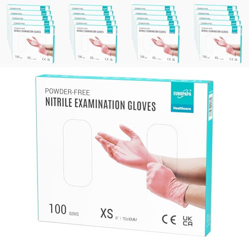 EUROPAPA® 2000 Stück (20x100) Nitrilhandschuhe Box Einweghandschuhe, Einmalhandschuhe, Untersuchungshandschuhe, puderfrei, ohne Latex, unsteril, latexfrei, disposible gloves (XS, Pink)