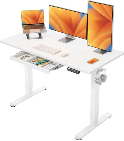 ErGear Höhenverstellbarer Schreibtisch 120 x 60 cm, Elektrischer Schreibtisch Höhenverstellbar mit Schublade & 4 Speicher-Smartpanel, T-Fuß Design für Stabilität, Tischplatte in Mehreren Abschnitten