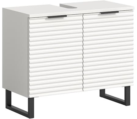 xonox.home - Waschbeckenunterschrank Riff 70x59x34 cm in weiß auf schwarzen Kufen - Badunterschrank Badezimmerschrank - modern und funktional