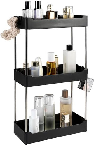 Sinofort Make-up-Organizer, 3 Ebenen, Make-up-Organizer, trennbar, Aufbewahrung von Schmuck für Schminktisch, für Badezimmer (schwarz)