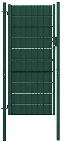 qohoio Fence Gate PVC and Steel 100x204 cm Green-Garden Gates High galvanised wrought iron metal swing gate