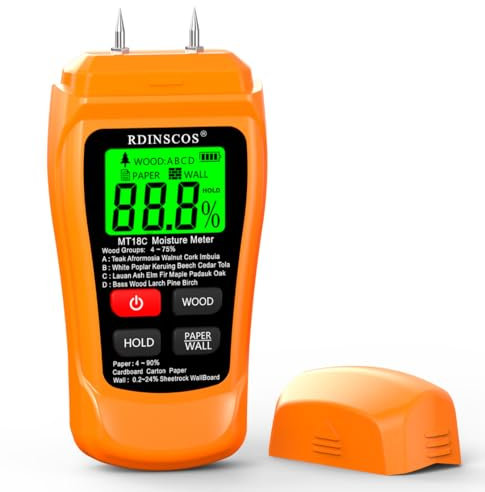 RDINSCOS Wood Moisture Meter Pin-Type Damp Detector for Firewood, Walls, Floors – Accurate Digital Damp Meter & Tester for Wood and Building Materials