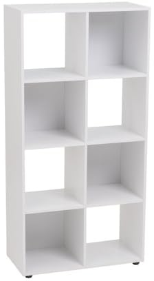 LOLAhome Estantería Cubo con 8 Huecos de Laminado Blanco de 120x60x30 cm | Tablero laminado de 12 mm. Soporta 10 kg por balda. Patas regulables en altura. Medida interior de cada hueco: 28x29x28 cm