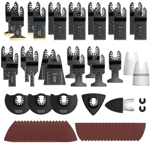 93 hojas de sierra oscilantes, hoja de herramienta bimetálica, cuchillas multiherramienta universales de titanio para cortar madera/metal/plástico compatibles con Milwaukee Porter Cable Bosch,