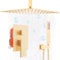 Brushed Gold Mixer Ceiling Mounted Shower, 2 Way Gold Shower Mixer Set, Concealed Shower System Gold 16 Inch High Pressure Rainfall Shower Head with Handheld