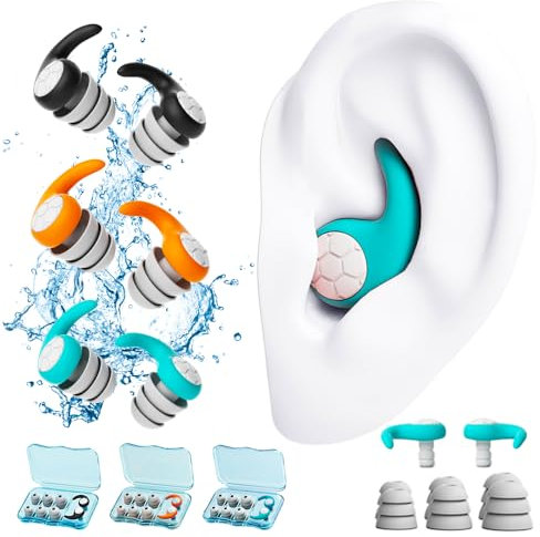 Caremore Bouchons d’oreille de piscine, ensemble de 3 accessoires bouchons d’oreille de natation en silicone imperméables réutilisables pour le surf et autres sports nautiques (green, LARGE)