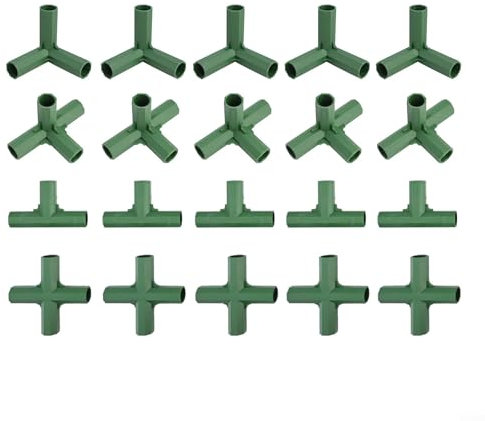 Lot de 20 connecteurs de cadre de serre, raccords de construction de 16 mm, tuyaux métalliques en PVC vert compatibles avec structure de jardin