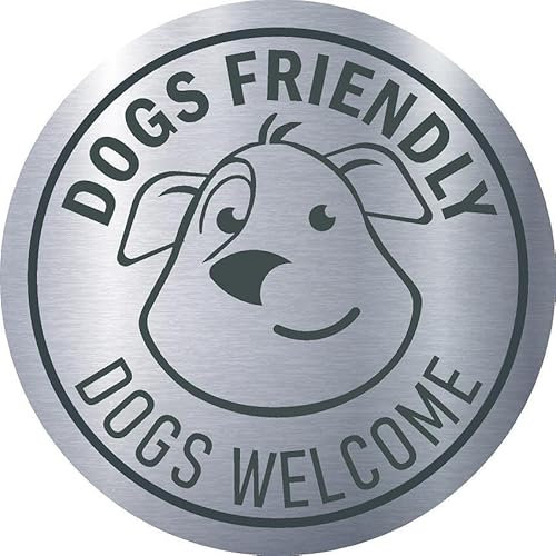 Dogs Friendly/Dogs Welcome, aluminium effect sign - Self adhesive sticker (200mm x 200mm)