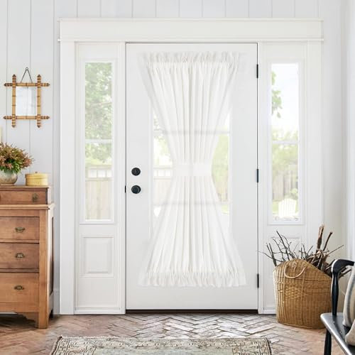 TOPICK Türvorhang Weiß Tunnelzug Blickdicht Gardinen Weiß Vorhänge Für Wohnzimmer Schlafzimmer Kinderzimmer Leinenoptik Landhausstil Landhaus 2er Set 183H x 137B cm