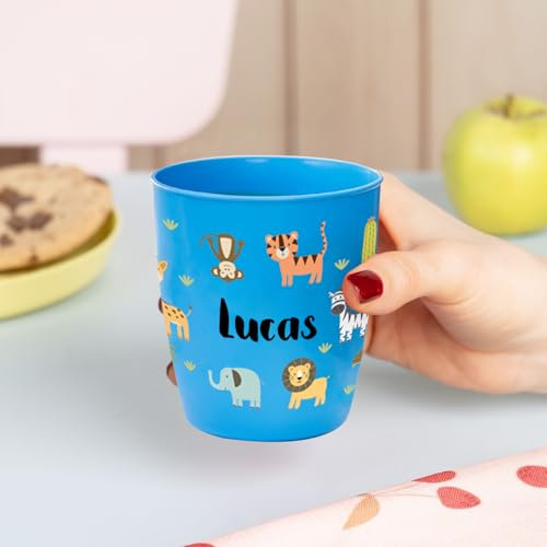 Wanapix | Gobelet en Plastique pour Enfants | Gobelet Personnalisé avec Nom |Verre Plastique Incassable Personnalisé |Collège/Pépinière | Sans BPA | Mug Enfant | 300 ml | Animaux Jungle