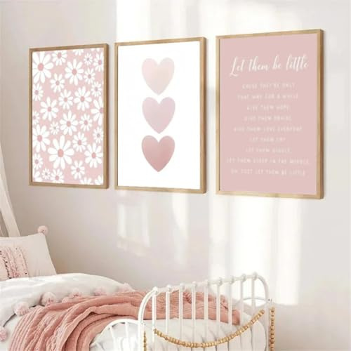 AQCQDQ 3er Poster Set Rosa Boho Deko Wandbilder, Rosa Blumen Bilder Schlafzimmer Aesthetic Zimmer Deko Teenager Mädchen, Ohne Rahmen Leinwand Wandcollagen Aesthetic Deko Poster Set (40x50 cm,#02)