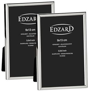 EDZARD 2er Set Bilderrahmen Genua für Foto 9 x 13 cm, edel versilbert, anlaufgeschützt, mit Samtrücken