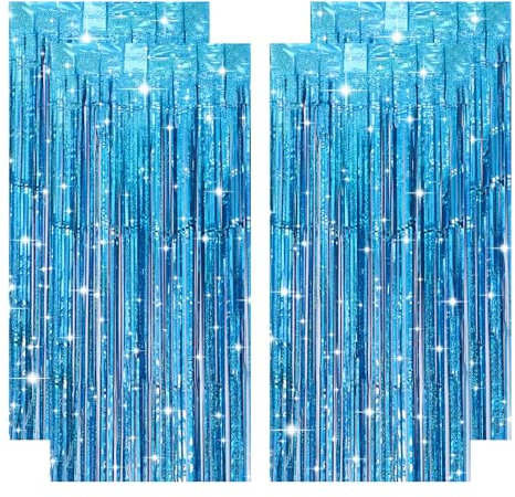 4 Stück Lametta Vorhang Dunkelblau, Glitzervorhang Lametta Luftschlangen Blau Fransen, Curtain Glitzer Dunkelblau Deko für Sünnet Taufe Polizei Geburtstag 90er Party(1m x 2m)