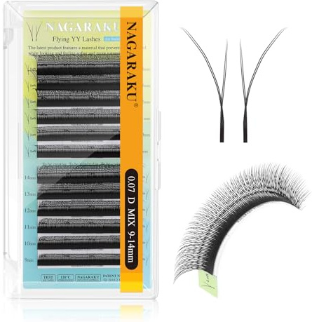 NAGARAKU Flying YY Cils 0.07 D 9-14mm Noir Volume Russe Éventails Préfaits | Renard Créant Une Ligne Étirée Et Une Intensité Fox Eyes Au Coin Externe Élégante Et Définie Base Fine Légères Doux Moelleux