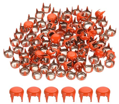 PATIKIL Borchie in metallo da 5 mm, 100 pezzi, rotonde, a cupola, rivetti a chiodo, borchie, per lavori in pelle, vestiti, cinture, borse, scarpe, arancione