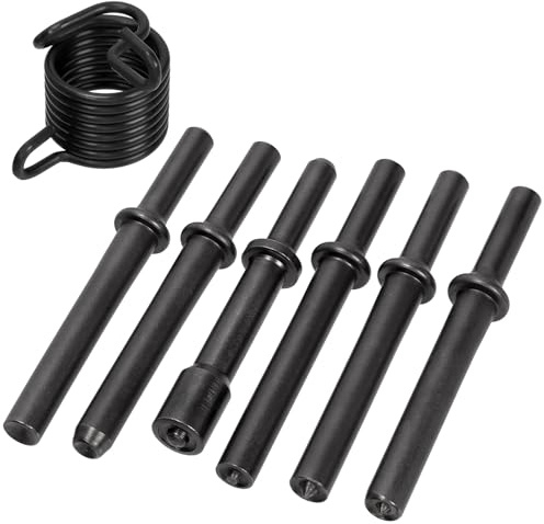Cimeton 7 piezas de herramientas neumáticas de remache de aire de acero al carbono, kit de cabeza de martillo de acero al carbono con resorte para remache hueco sólido medio hueco