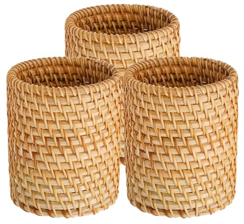 JUUDDENPARTS 2 PCS Pen Holders, Handmade Rattan, Pen Pots for Desk, Pencil Holder, Multi-functional Wooden Desktop Storage for Office, Classroom and Dressing Table (3)