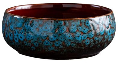 Ceramic Bonsai Planter Bowl - 6.5 Inch Glazed Design with Drainage Holes, Leak-Resistant Hydroponic Pot for Indoor/Outdoor Use, Non-Porous Decorative Planter for Home Garden Plants (Blue)
