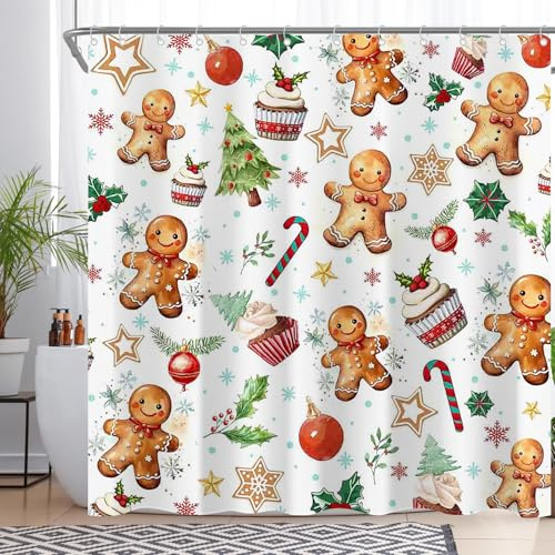 Luminora Tenda da doccia Christmas Gingerbread Man bagno, 180x180 cm