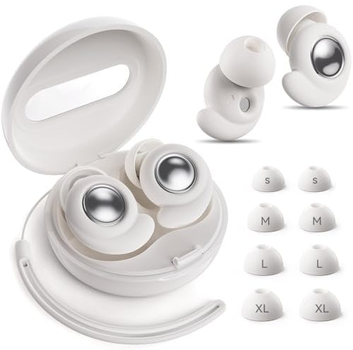 Ohrstöpsel zum Schlafen 45dB – Ultrabequeme, wiederverwendbare Silikon Ohrstöpsel mit geräuschunterdrückende & Gehörschutz | Für Konzentration, Reisen, Geräuschempfindlichkeit |4 Größen (S-XL) Weiß