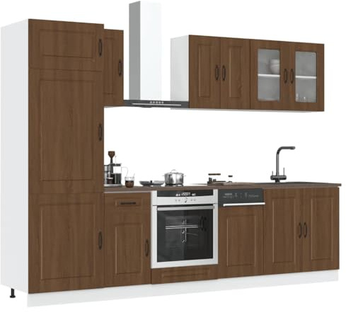 WEMYUFURN 8-TLG. Küchenschrank-Set Kalmar Braun Eichen-Optik Holzwerkstoff Küchenzeile 8-teilig mit viel Stauraum und verstellbaren Füßen