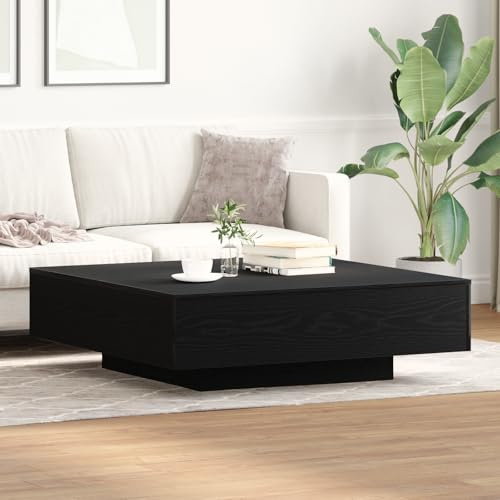 ROMHZKS Moderner Couchtisch aus schwarzer Eiche, quadratisch 100x100 cm, robuste Massivholz-Oberfläche für Wohnzimmer und Büro