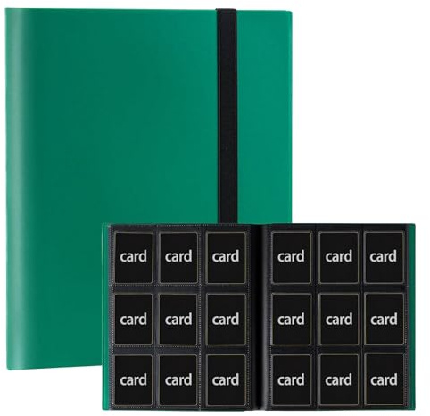 9 Taschen Sammelalbum Karten, 540 Seitentaschen groß Sammelkarten Album, Sammelkartenalben Wasserdicht, Sammelkarten Ordner Geschenk für Karten Sammler und Kinder Geburtstag (Grün)