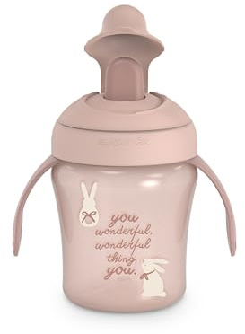 Suavinex, Vaso Aprendizaje Bebé con Boquilla Rígida Antidesgarro, ideal Procesos de Dentición, Biberón con Asas, Tapa Protectora Abatible, Vaso Antiderrame, 200 ml, +6 Meses, Apto Lavavajillas, Rosa