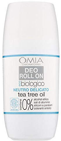 Omia, Deo Roll On Eco Bio mit Teebaumöl, geruchshemmend, erfrischendes Deodorant, ohne Aluminiumsalze, Frische für 24 Stunden, Deodorant für Damen und Herren, dermatologisch getestet - 50 ml
